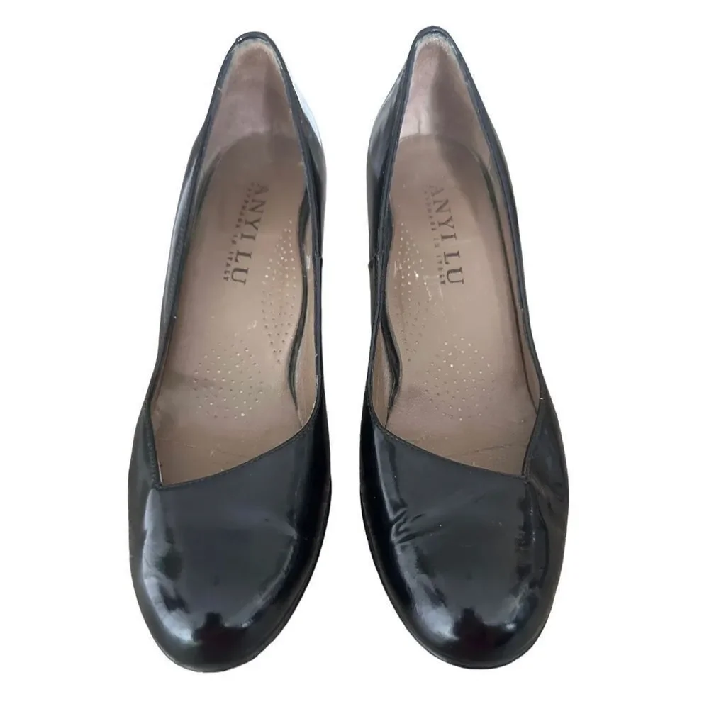 Anyi Lu Women’s Black Patent Leather Tortoise Shell Emily‎ Pumps Size 7.5